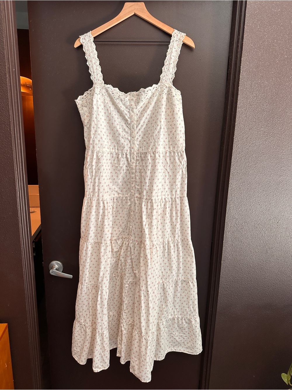 Sezane Cream Tiered Maxi Dress with Lace Straps